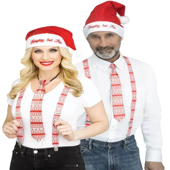 Northlight 3pc Red and White Reindeer Holly Day Christmas Suspender Kit - One Size Fits Most {1}