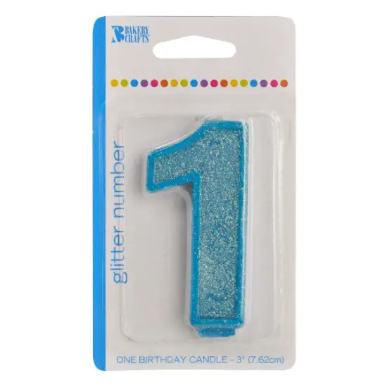 Glitter Numeral Candle, 1ct Blue {1}