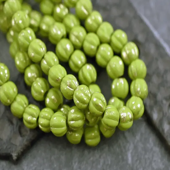 Gold Washed Opaque Avocado Green Large Hole Melon Beads -- Choose Your Size {4}