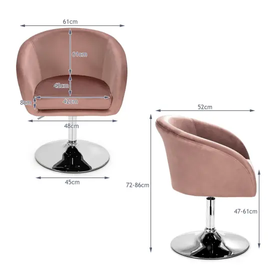Height Adjustable and Swivel Makeup Accent Chair with Round Back and Metal Base Pink {3}