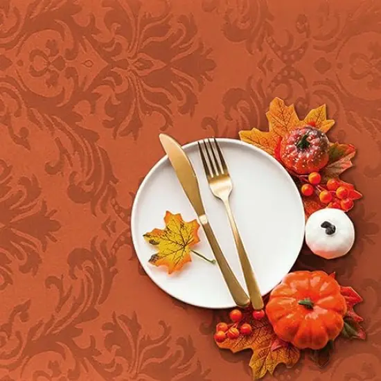 Rectangle Tablecloth - 52 x 70 Inch Rust Cream Spill Wrinkle Proof Damask Table Cloth, Fall, Harvest, Thanksgiving Tablecloths, Soft Polyester Oblong Table Cover for Kitchen Parties {4}