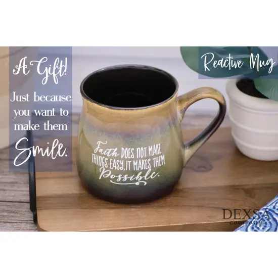 Dexsa Faith Coffee Tea Soup Ceramic Mug | Faith does not make things easy. It makes them possible. | 16 ounce Designer Mug with Inspiring Sentiment | Elegant Pottery Look {3}