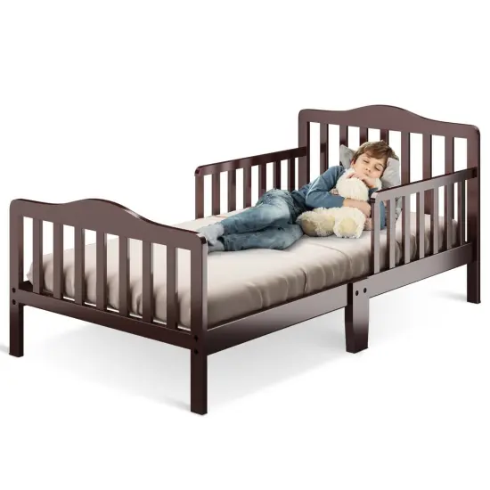 Classic Design Kids Wood Bed Frame with Two Side Safety Guardrails Grey {7}