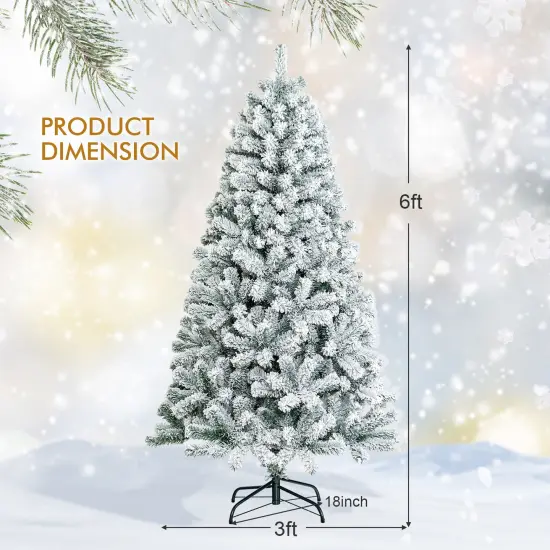 6 Feet Artificial Snow Decorated Flocked Hinged Christmas Tree with Metal Stand {4}