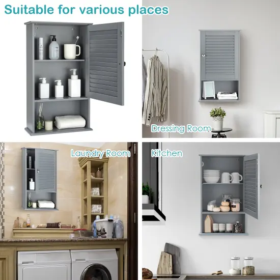 Bathroom Wall Mount Storage Cabinet Single Door with Height Adjustable Shelf for Home Storage Grey {5}