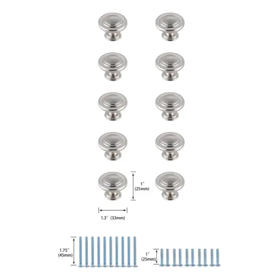 Minu 1.3" Diameter Brushed Nickel Mushroom Knob Multipack (Set of 10) {6}