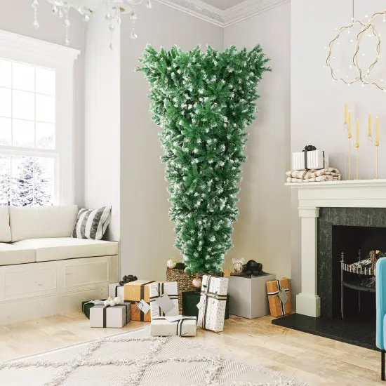 7.5 Feet Pre-Lit Snowy Upside Down Christmas Tree 1100 Tips {3}