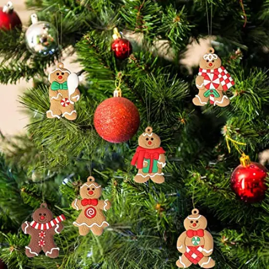 12pcs Gingerbread Man Ornaments for Christmas Tree Assorted Plastic Gingerbread Figurines Ornaments for Christmas Tree Hanging Decorations 3 Inch Tall {5}