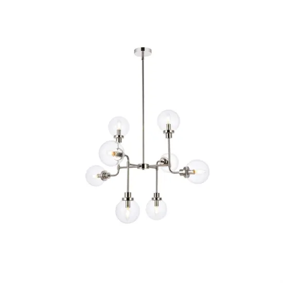 Hanson 8 lights pendant in polished nickel with clear shade {1}