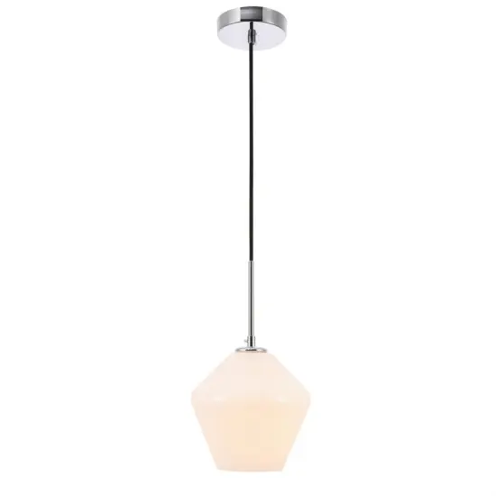 Gene 1 light Chrome and Frosted white glass pendant {1}