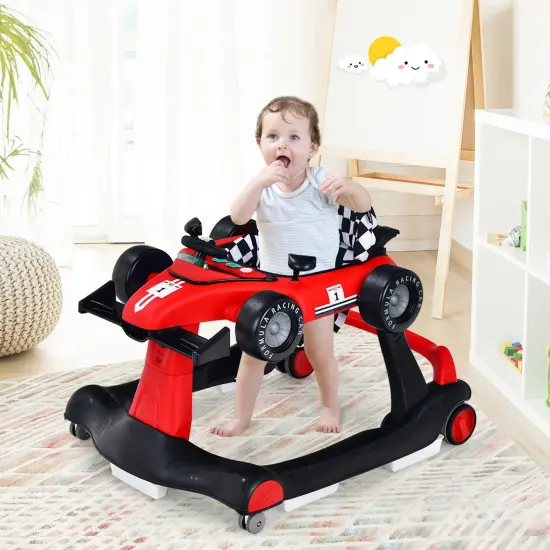 4-in-1 Foldable Activity Push Walker with Adjustable Height Red {3}