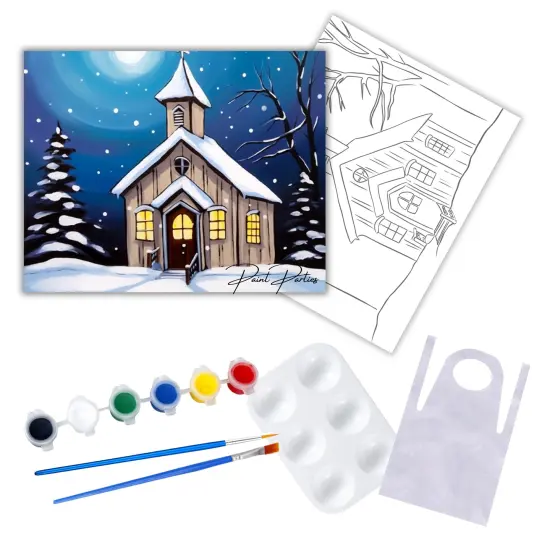 "Church House Lights" DIY Canvas Art Painting Kit, Adult Beginner, Acrylic Paint Size 11x14 inch {1}