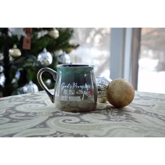 Dexsa God Coffee Tea Soup Ceramic Mug | God's promises are new every morning.| 16 ounce Designer Mug with Inspiring Sentiment | Elegant Pottery Look {3}