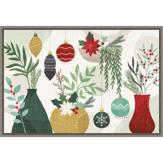Deco Holiday Vases I by Veronique Charron Canvas Art Framed {1}