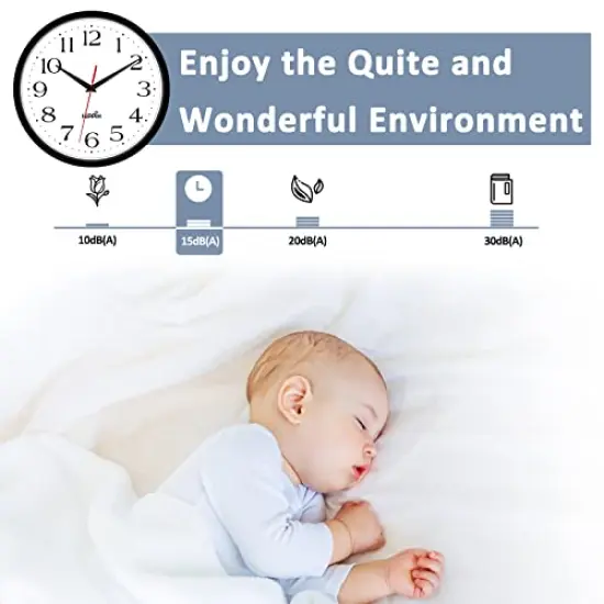 2 Pieces Silent Wall Clock, 10 Inch Non Ticking Quiet Digital Sweep Decorative Battery Operated Wall Clocks for Living Room Bedroom Kitchen School Office Decor, Black {3}