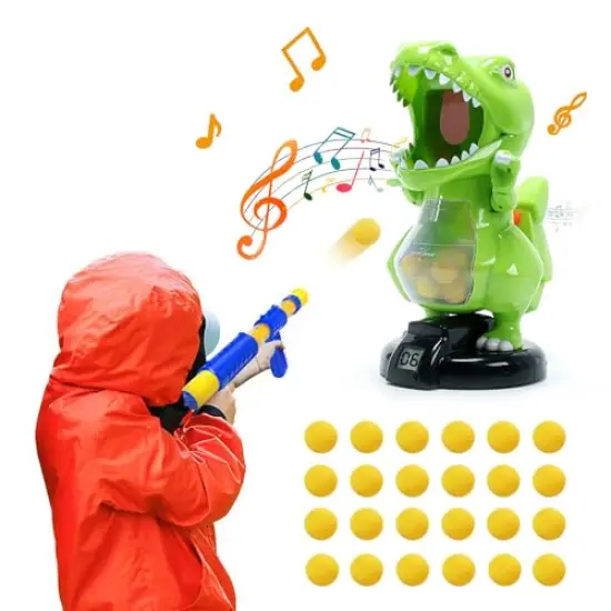 Dinosaur Shooting Toys for Boys 5 6 7 8 9 Years Old, Electronic Kids Target Games w/ Air Pump Gun, LCD Score Record, Sound, 24 Foam Balls, Birthday Party Favor,Christmas Gifts for Toddlers {3}