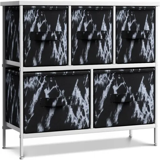 Sorbus Dresser with 5 Drawers - Storage Chest Organizer Unit with Steel Frame, Wood Top, Easy Pull Fabric Bins - Long Wide TV Stand for Bedroom Furniture, Hallway, Closet & Office Organization Marble black/white {1}