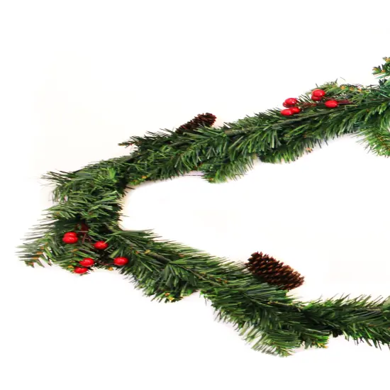 Extra-Thick 9ft Mixed Pine and Berry Garland - Adorned with Pinecones and Berries - Festive and Lifelike Holiday Decoration {3}