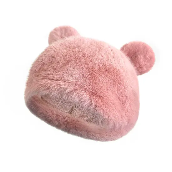 Wrapables Faux Fur Fluffy Bear Ears Winter Beanie Hat, Pink {3}