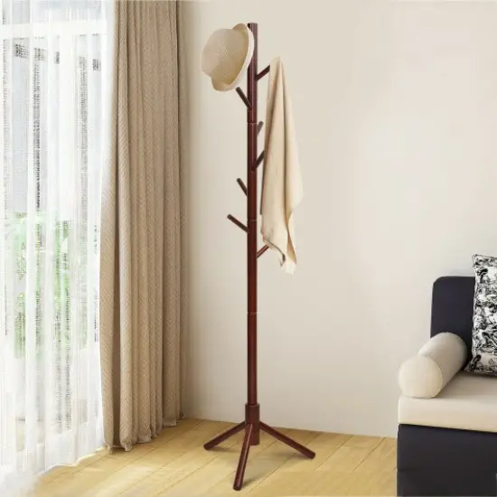 Heights Adjustable Wooden Coat Rack with 8 Hooks Brown {3}