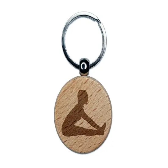 Yoga Seated Forward Bend Pose Engraved Wood Round Keychain Tag Charm {1}