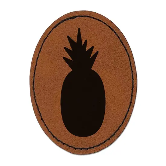 Pineapple Fruit Solid Round Iron-On Engraved Faux Leather Patch Applique - 2.5" Brown {1}