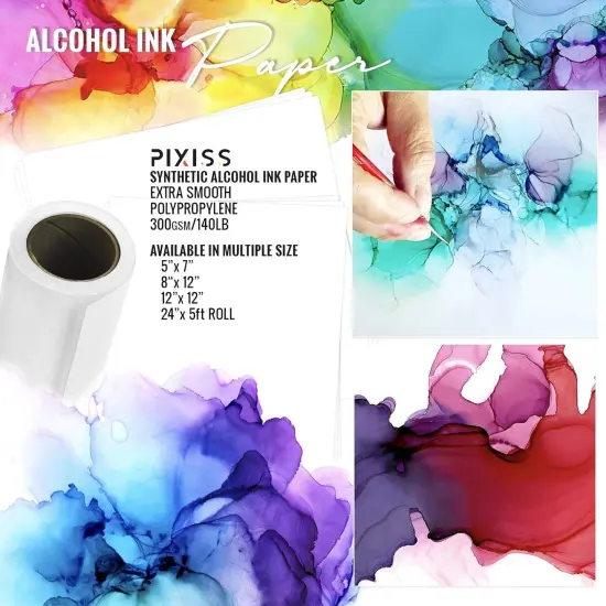 Alcohol Ink Paper 25 Sheets Pixiss Heavy Weight Paper for Alcohol Ink & Watercolor, Synthetic Paper A4 12x12 Inches (305x305mm), 300gsm {2}