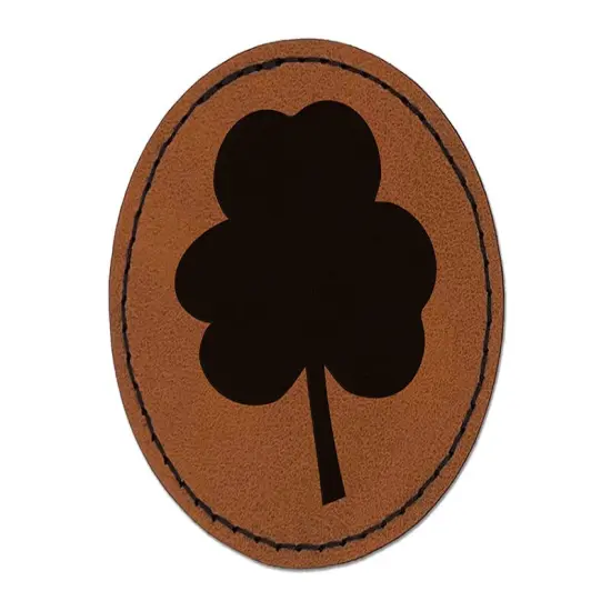 Three Leaf Clover Solid Round Iron-On Engraved Faux Leather Patch Applique - 2.5" Brown {1}