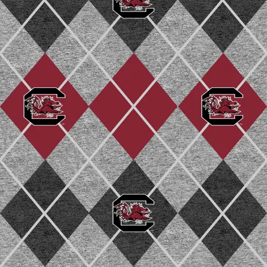 Sykel Enterprises-University of South Carolina Fleece Fabric-South Carolina Gamecocks Heather Argyle Fleece Blanket Fabric-Sold by the yard {1}