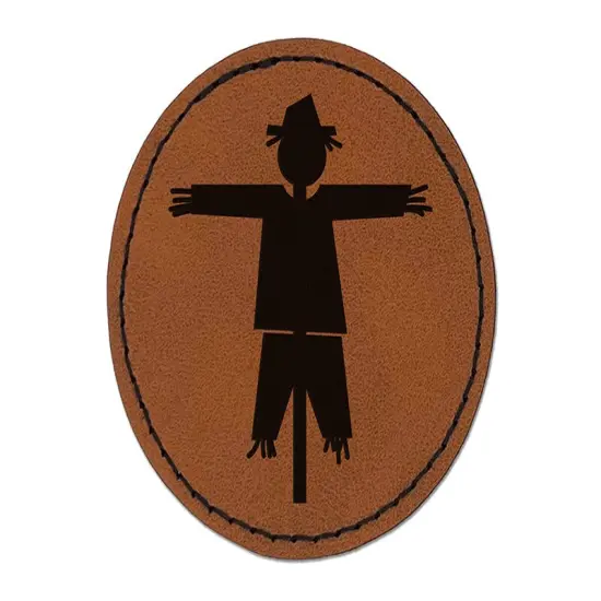Scarecrow Solid Round Iron-On Engraved Faux Leather Patch Applique - 2.5" Brown {1}