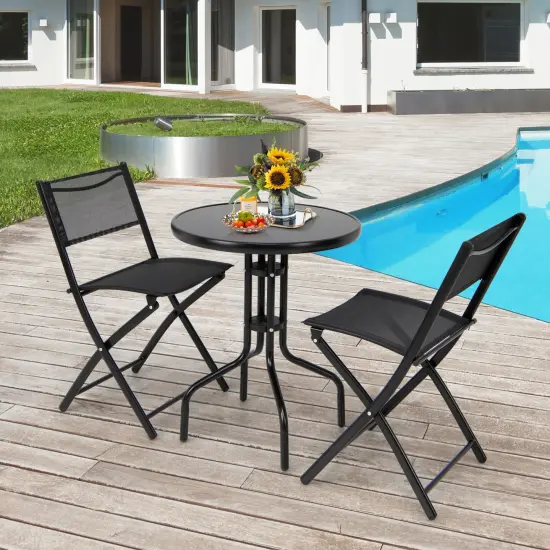 3 Piecs Folding Bistro Table Chairs Set for Indoor and Outdoor {6}
