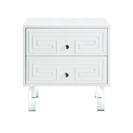 Isobel Modern Greek Key Lacquered Lucite Leg Side/Accent Table /Nightstand White {2}
