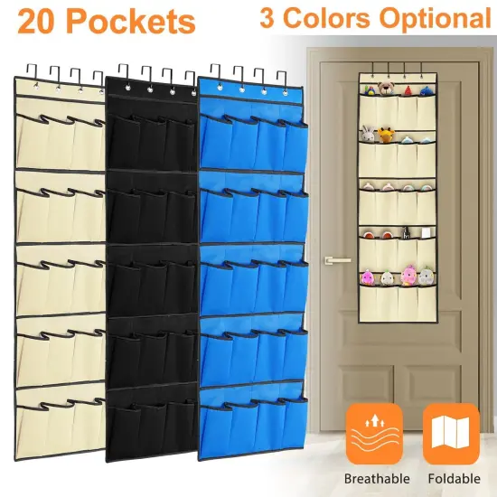 Over The Door Shoe Organizer Rack 20 Pockets Hanging Storage Black {5}
