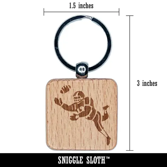 Cartoon American Football Catching Ball Engraved Wood Square Keychain Tag Charm {2}