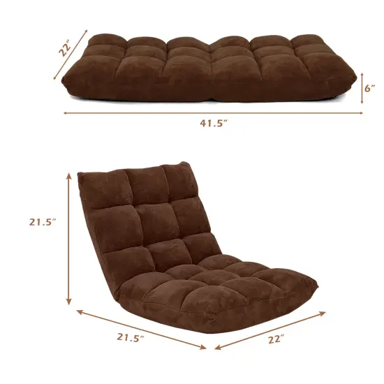 14-Position Adjustable Back Cushioned Floor Chair Brown {4}