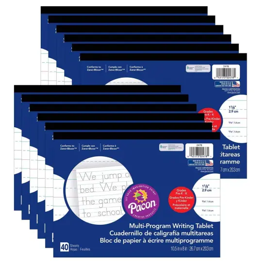 Multi-Program Handwriting Tablet, Zaner-Bloser, 1-1/8" x 9/16" x 9/16" Ruled Long, 10-1/2" x 8", 40 Sheets, Pack of 12 {1}