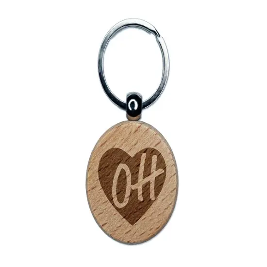 OH Ohio State in Heart Engraved Wood Round Keychain Tag Charm {1}