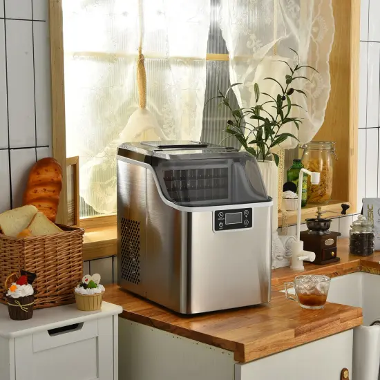 Electric Countertop Ice Maker with Ice Scoop and Basket-Sliver {2}