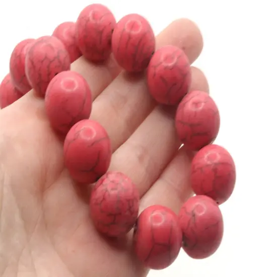 22mm 17mm Round Bright Pink Dyed Synthetic Turquoise Stone Beads {2}