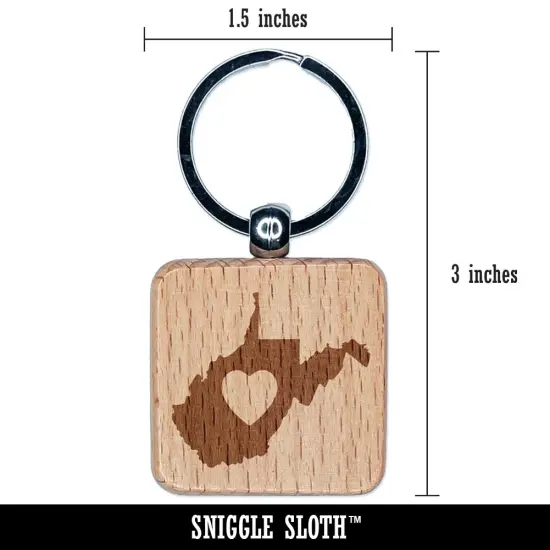 West Virginia State with Heart Engraved Wood Square Keychain Tag Charm {2}