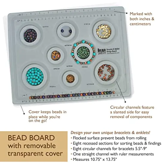 Elements Bracelet & Anklet Design Bead Board &ndash; 10.75 x 13.75 Inches &ndash; Removable Transparent Cover &ndash; Flocked Surface, Multiple Channels & Printed Ruler &ndash; for Jewelry Making {1}