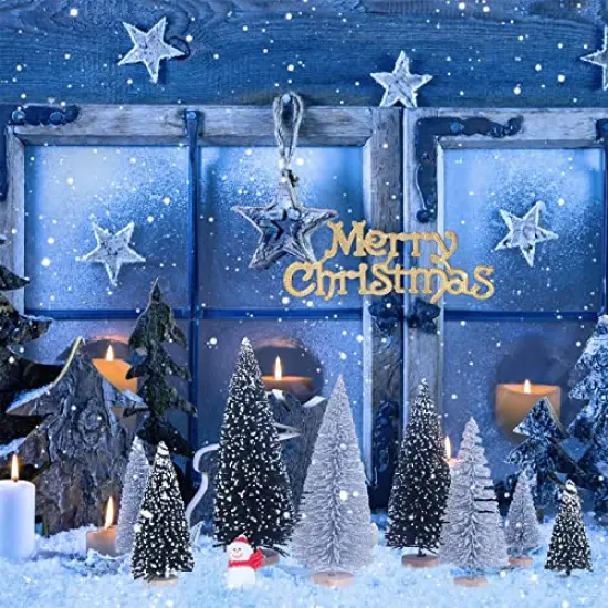 UNIPRIMEBBQ Mini Miniature Christmas Pine Tree Bottle Brush Trees Wooden Bases Tree for Your Village Desktop Xmas Holiday Party (Silver/Green 30pcs) {5}