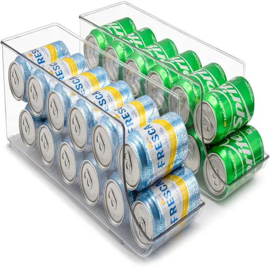 Sorbus Can Dispenser for Refrigerator - 12 Can Fridge organizer Rotation System Rack - Clear Soda Can Organizer for Refrigerator, Freezer & Pantry - Great for Kitchen Organization & Storage (2-Pack) {1}