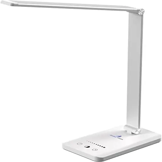 LED Desk Lamp with USB Charging Port, Dimmable Eye-Caring Reading Desk Light for Home, with 5 Brightness Level & 3 Lighting Modes, Touch Control, Auto Timer (White) {2}