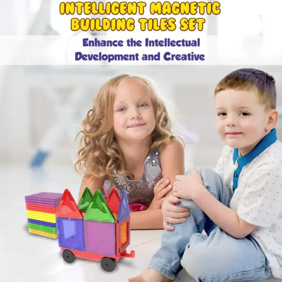 Magnetic Tiles Blocks Building Set for Kids &ndash; Learning Educational Toys for Boys Girls for Age 3-8 Year-Old &ndash; Birthday Present Gift (57PC) {5}