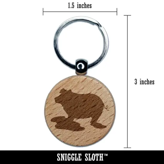 Pig in Mud Solid Engraved Wood Round Keychain Tag Charm {2}