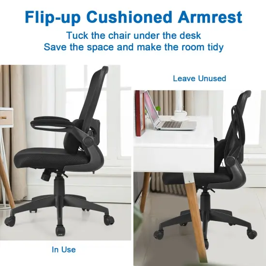 CostwayMesh Office Chair Adjustable Height&Lumbar Support Flip up Armrest Black {6}