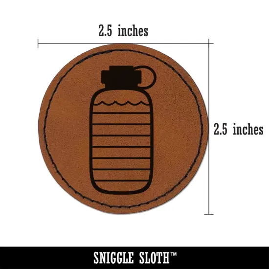 Hydration Tracker Water Bottle Round Iron-On Engraved Faux Leather Patch Applique - 2.5" Brown {3}