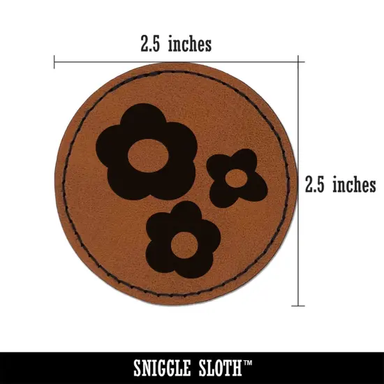 Flower Trio Round Iron-On Engraved Faux Leather Patch Applique - 2.5" Brown {2}