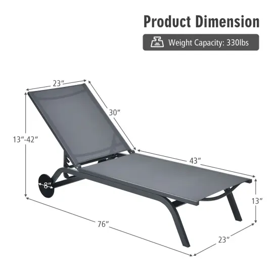 Aluminum Fabric Outdoor Patio Lounge Chair with Adjustable Reclining Grey {4}